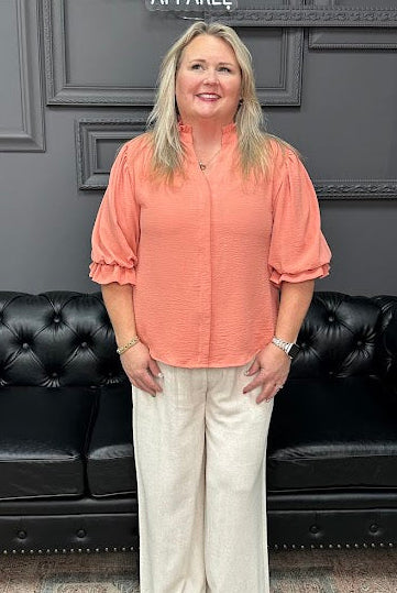 balloon sleeve blouse, 3/4 sleeve blouse, women’s woven top, workwear blouse, boutique tops, everyday blouse, Gypsy River Apparel