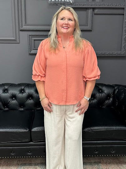 balloon sleeve blouse, 3/4 sleeve blouse, women’s woven top, workwear blouse, boutique tops, everyday blouse, Gypsy River Apparel