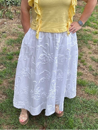 3D Floral Embroidered Cotton Midi Skirt