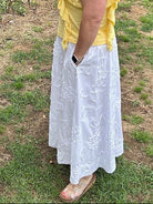 3D Floral Embroidered Cotton Midi Skirt