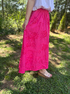 3D Floral Embroidered Cotton Midi Skirt