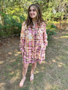 A Rare Bird Pink Plaid Cotton Flannel Button-Down Shirt Dress
