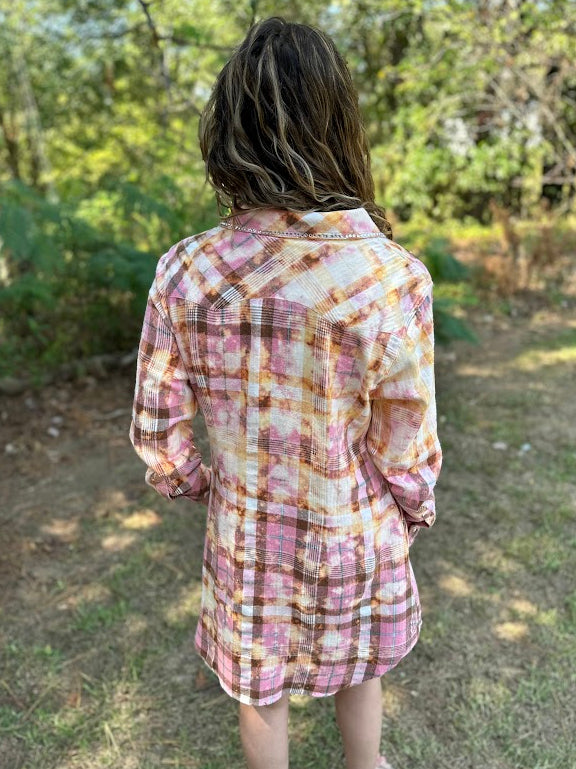 A Rare Bird Pink Plaid Cotton Flannel Button-Down Shirt Dress