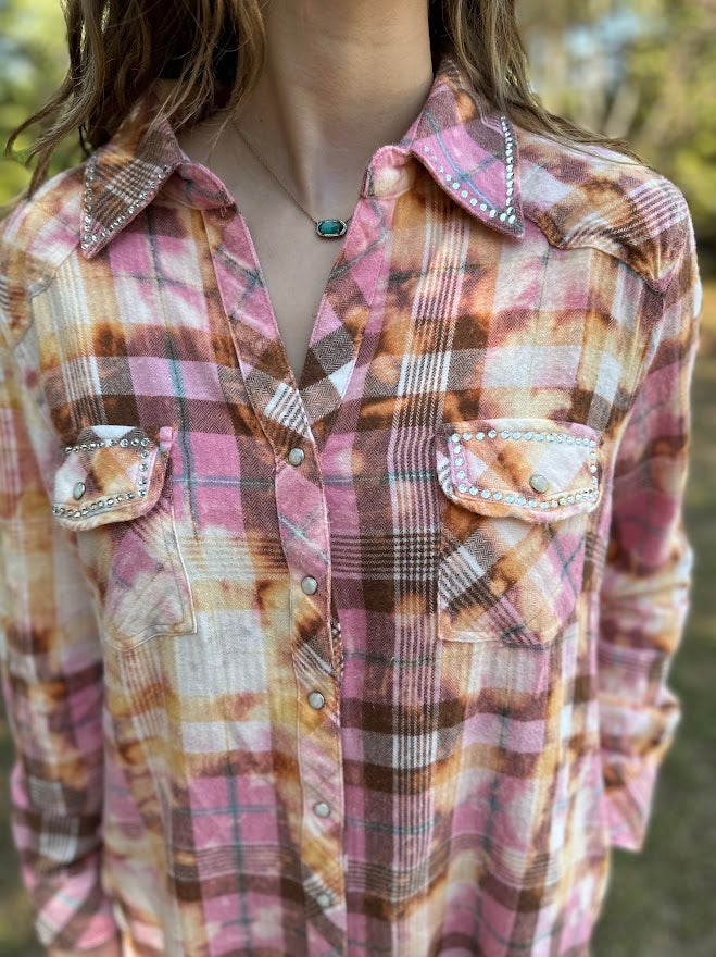 A Rare Bird Pink Plaid Cotton Flannel Button-Down Shirt Dress
