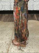 Abstract Printed Denim Wide-Leg Cargo Pants