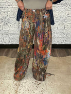 Abstract Printed Denim Wide-Leg Cargo Pants