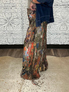 Abstract Printed Denim Wide-Leg Cargo Pants