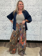 Abstract Printed Denim Wide-Leg Cargo Pants