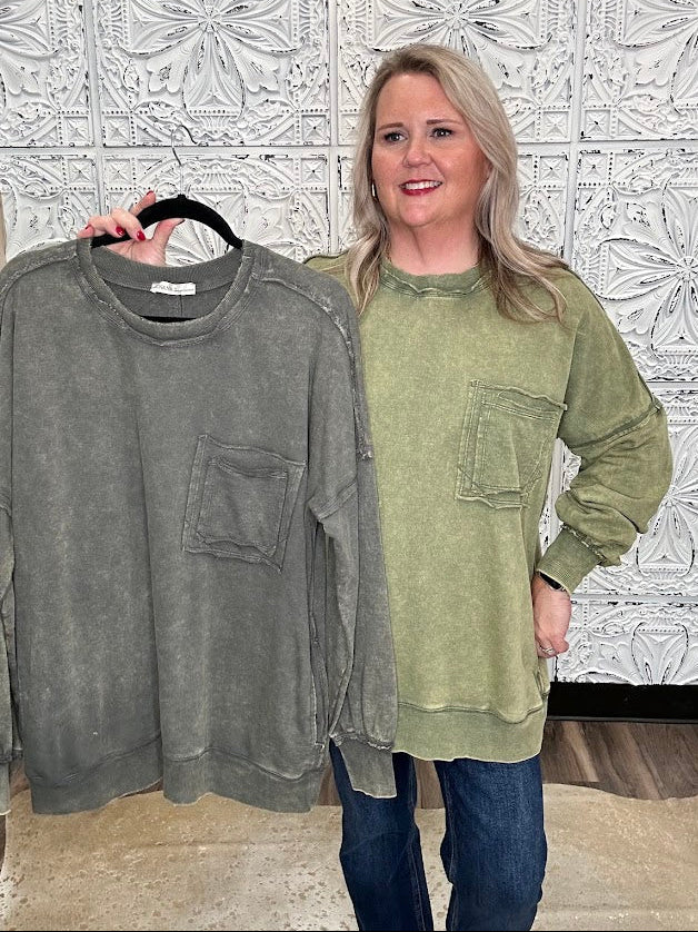Acid Wash French Terry Pocket Pullover