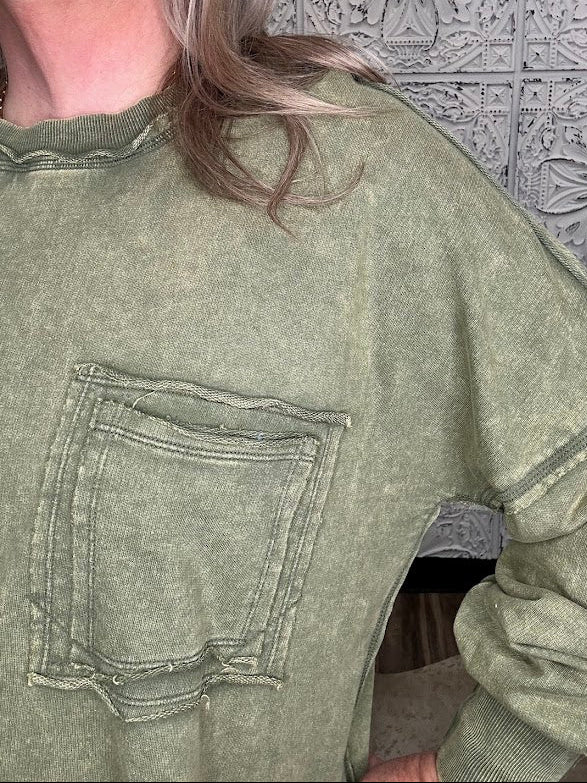 Acid Wash French Terry Pocket Pullover