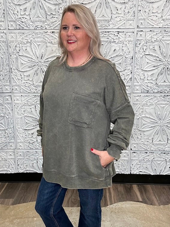 Acid Wash French Terry Pocket Pullover