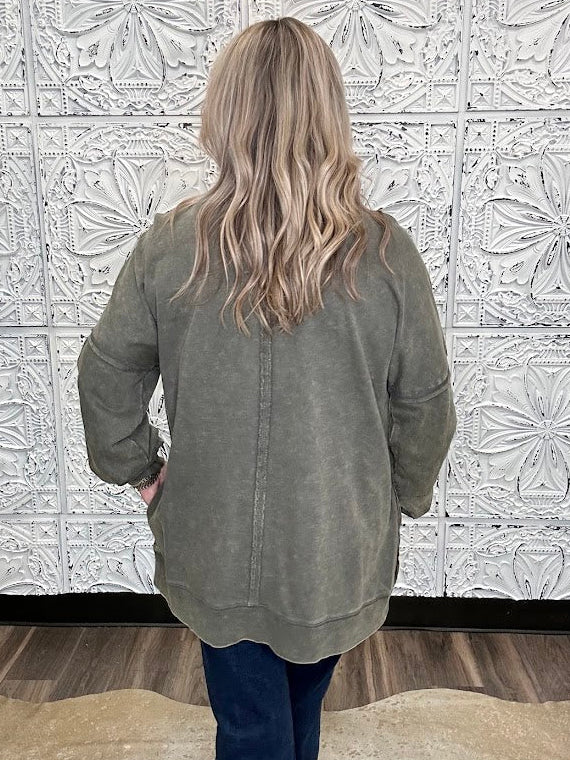 Acid Wash French Terry Pocket Pullover