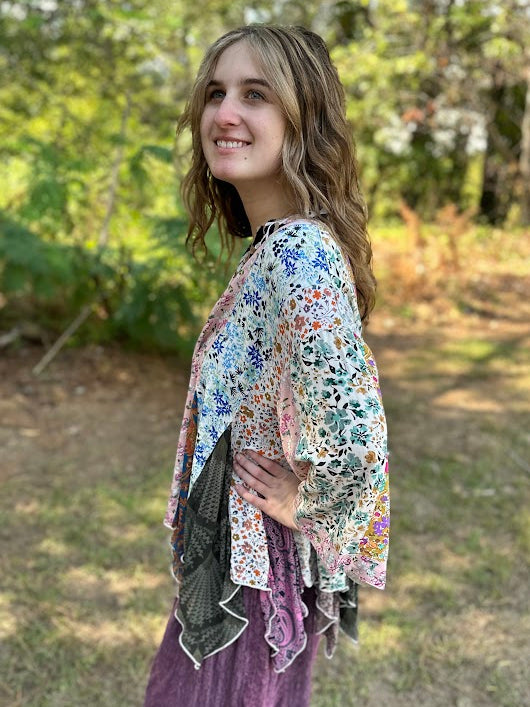 Artisan Boho Floral Patchwork Lace-Trim Kimono