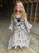 Beige Leopard Lace Tiered Midi Skirt