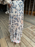 Beige Leopard Lace Tiered Midi Skirt