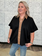 Black Contrast Collar Knit Top