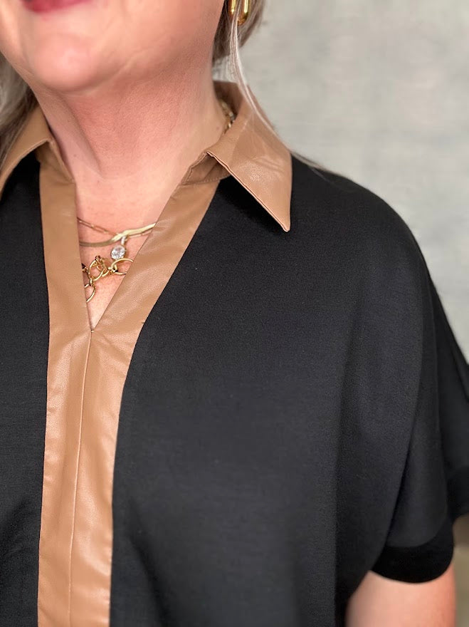 Black Contrast Collar Knit Top