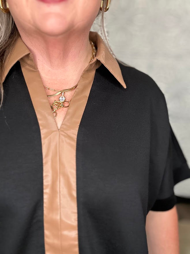 Black Contrast Collar Knit Top