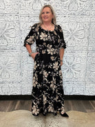 Black Floral Smocked Waist Tiered Maxi Dress