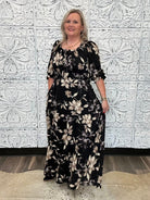 Black Floral Smocked Waist Tiered Maxi Dress