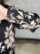 Black Floral Split Neck Blouse