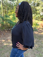Black Gathered Balloon Sleeve Blouse