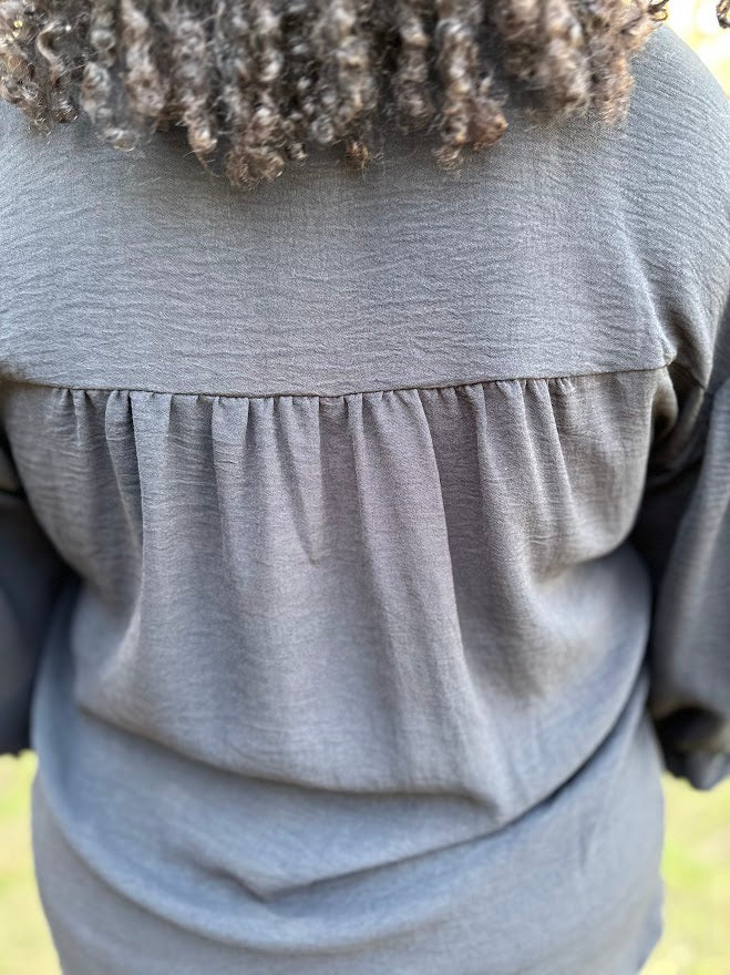 Black Gathered Balloon Sleeve Blouse