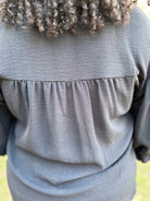 Black Gathered Balloon Sleeve Blouse