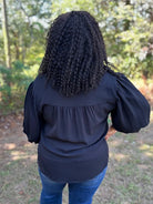 Black Gathered Balloon Sleeve Blouse