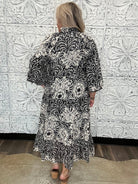 Black & Ivory Printed Tiered Midi Dress