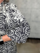 Black & Ivory Printed Tiered Midi Dress
