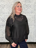 Black Lace Patchwork High Neck Blouse