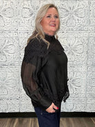 Black Lace Patchwork High Neck Blouse