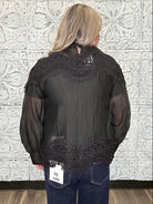 Black Lace Patchwork High Neck Blouse