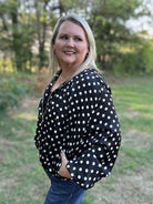 Black Polka Dot Satin Zip-Up Jacket