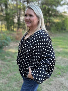Black Polka Dot Satin Zip-Up Jacket