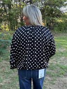 Black Polka Dot Satin Zip-Up Jacket