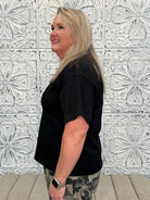 Black Soft Knit Collared V-Neck Top