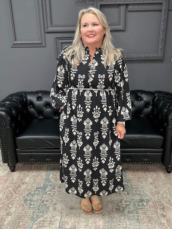 floral midi dress, smocked neck dress, women’s midi dress, lined floral dress, boutique dresses, everyday midi dress, Gypsy River Apparel