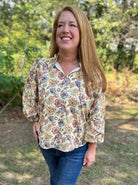 Boho Floral Cotton Puff Sleeve Top