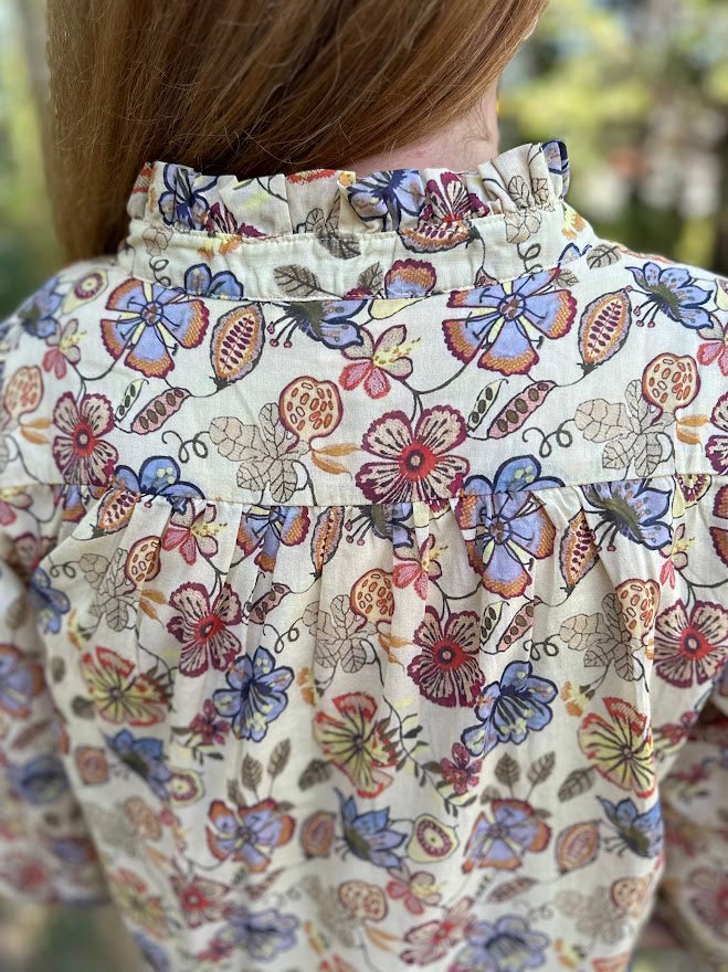 Boho Floral Cotton Puff Sleeve Top