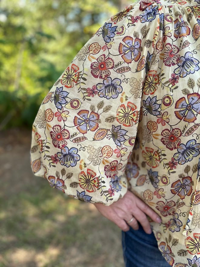 Boho Floral Cotton Puff Sleeve Top