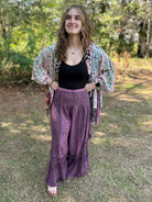 Boho Mineral Wash Lace Tiered Ruffle Pants