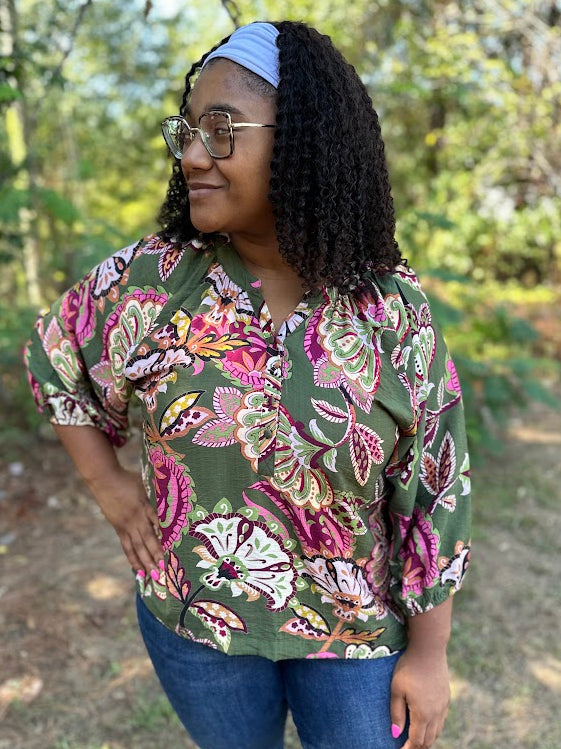Boho Paisley Puff Sleeve Blouse