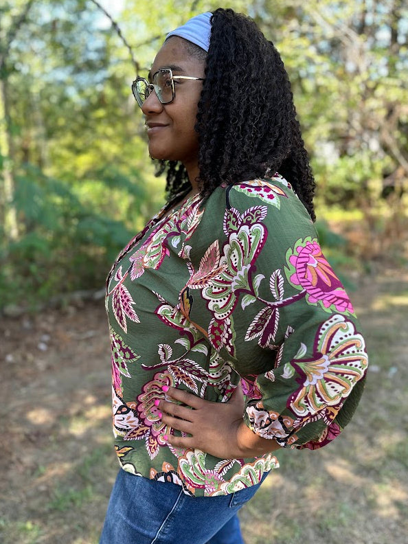 Boho Paisley Puff Sleeve Blouse