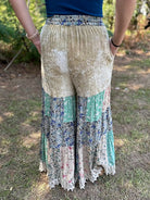 Boho Tiered Floral Patchwork Velvet Waist Pants