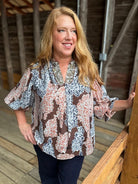 Brown Mix Printed Long Sleeve Top