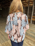 Brown Mix Printed Long Sleeve Top