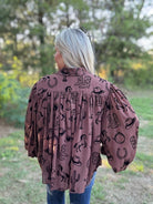 Brown Western Print Button Front Blouse