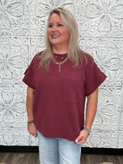 Burgundy Knit Top with Pocket